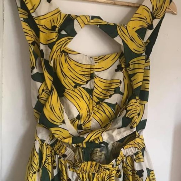 DANGERFIELD Bananas Print Yellow Cotton Fit & Flare Skater Pinafore Mini Dress - Picture 8 of 9